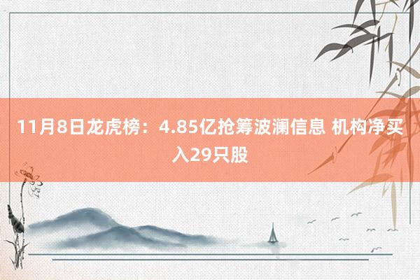 11月8日龙虎榜：4.85亿抢筹波澜信息 机构净买入29只股